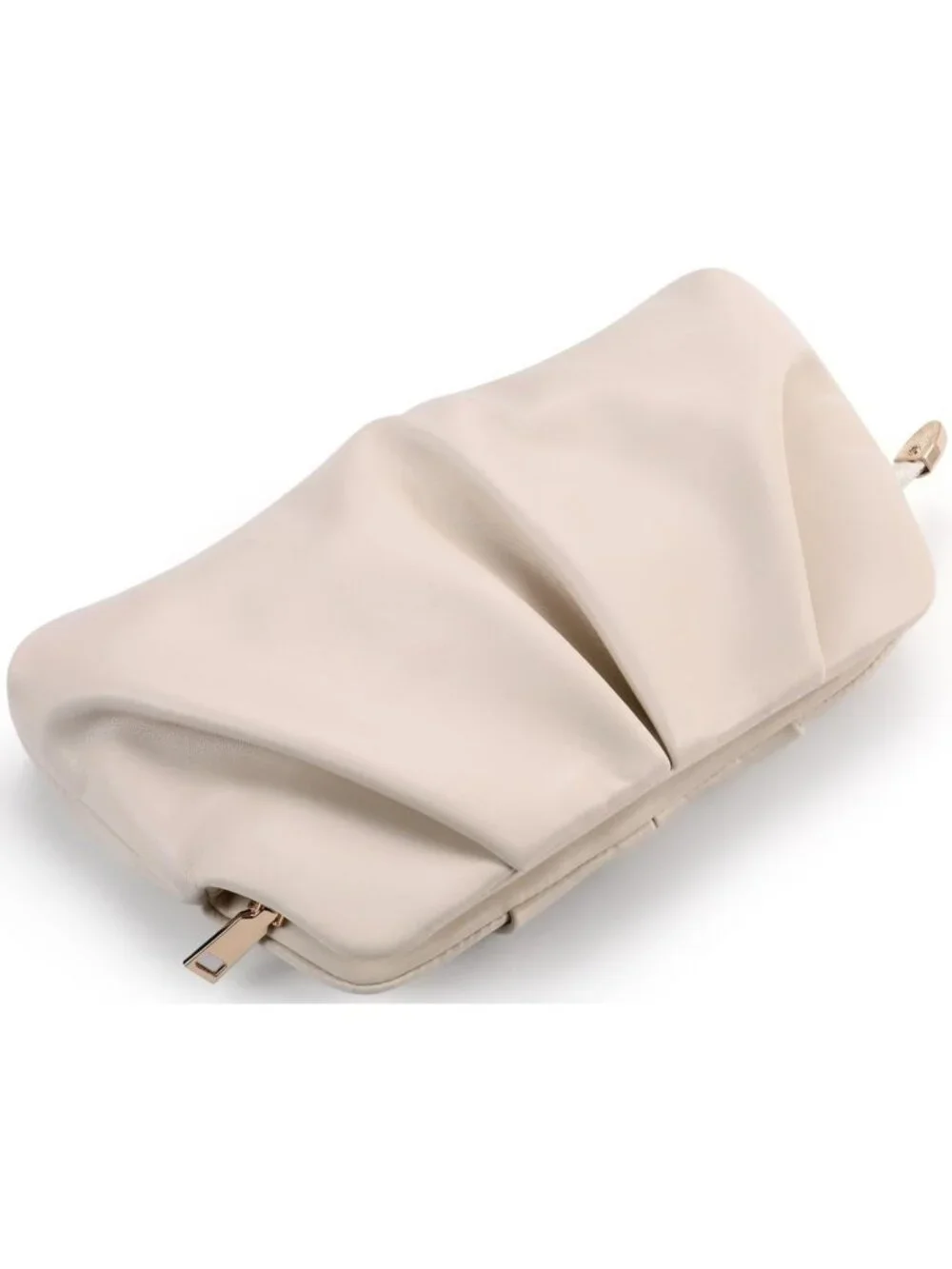 Women's Cream Pleated Pu Clutch Purse For Dressy With Chain Formal Handbag